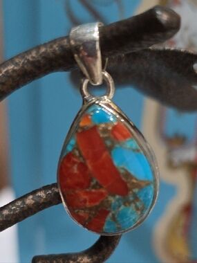 269. Blue Copper Turquoise 925 Sterling Silver Teardrop Pendant